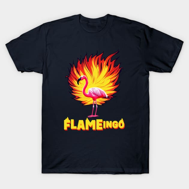 Flameingo || Flamingo On Fire T-Shirt by Mad Swell Designs